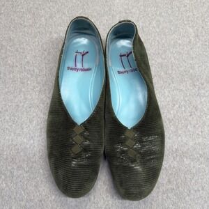 Thierry Rabotin Women Olive Green Lizard Embossed Leather Ballet Flats Size 39.5
